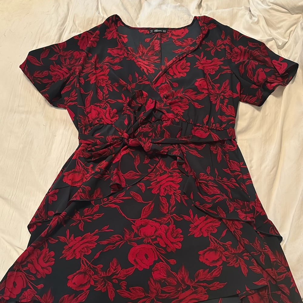 Plus Size Dark Blue with Red Floral Print Dress